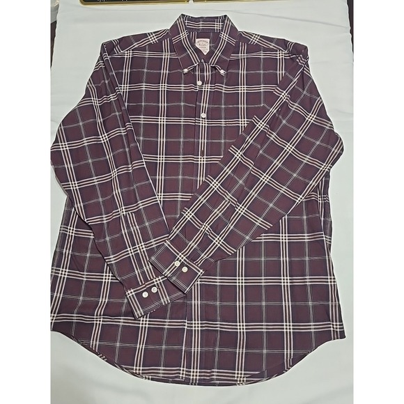 Brooks Brothers Shirt Mens L Madison  Maroon Plaid Button Down - Picture 1 of 8
